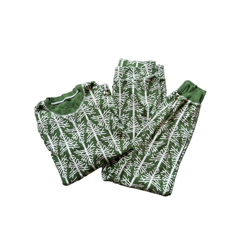 Pact Pajama Set Women Medium Green White Tree Print All Over Top Pants Christmas